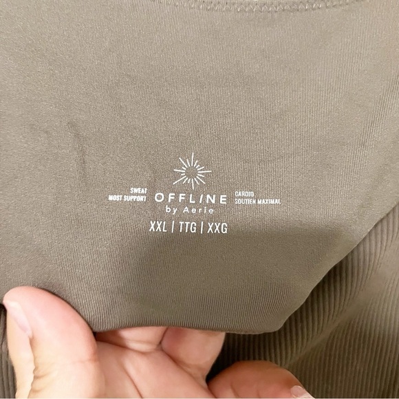 Aerie Green Brown Ribbed Tank Top Sports Bra Unlined XXL - Picture 5 of 5